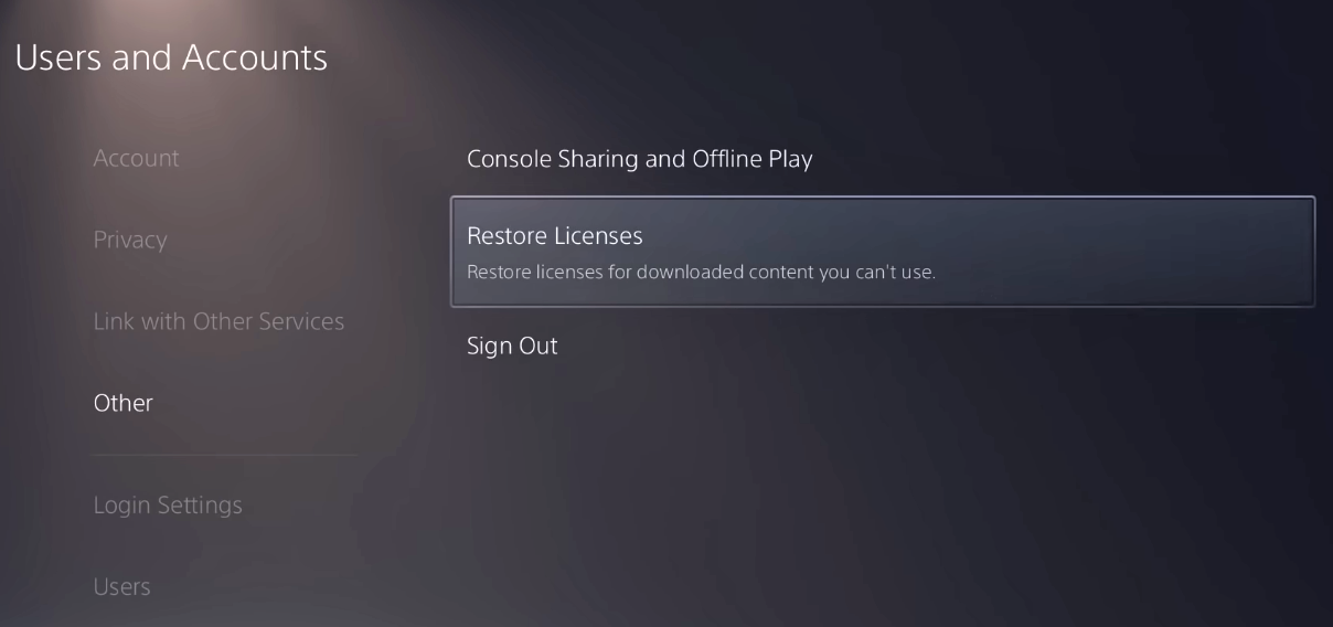 Restore Content Licenses In PS5
