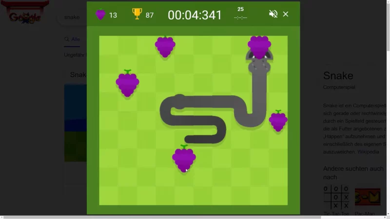 Google Snake - Smallest Map  Fast mode (Maximum score, 87) 